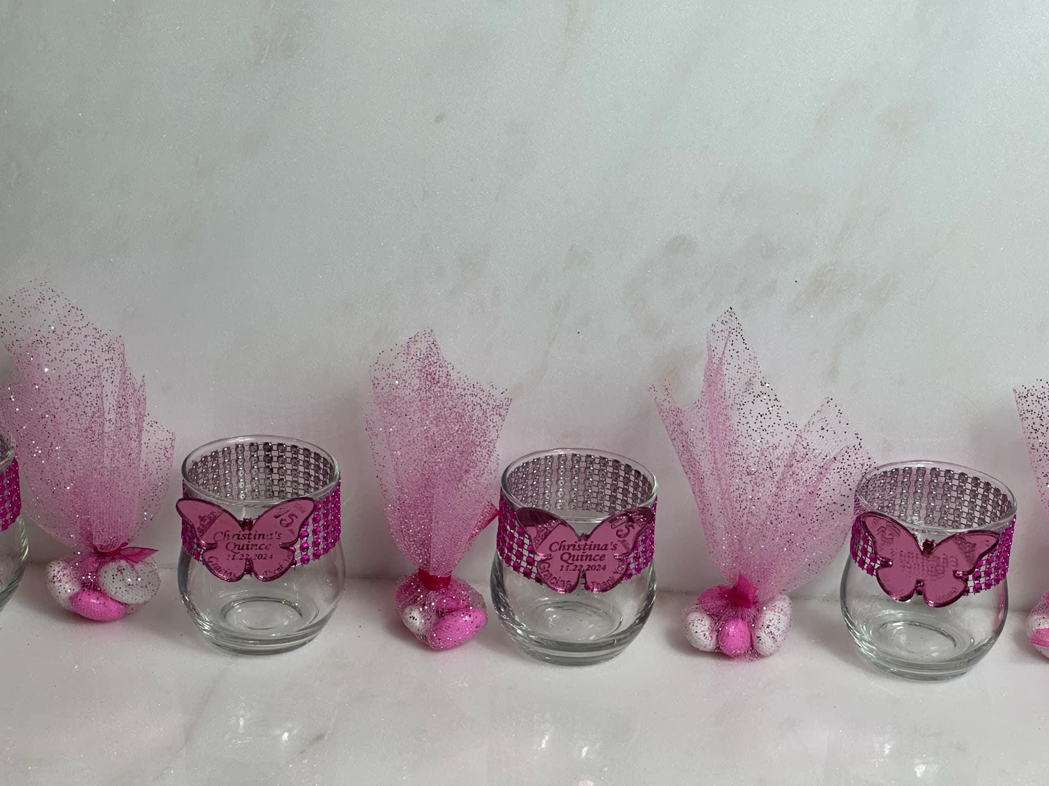 Hot pink Butterfly and candy favors, Bling glam party favors for guests, Hot pink candy favors, custom  Quinceanera favors, Butterfly favors