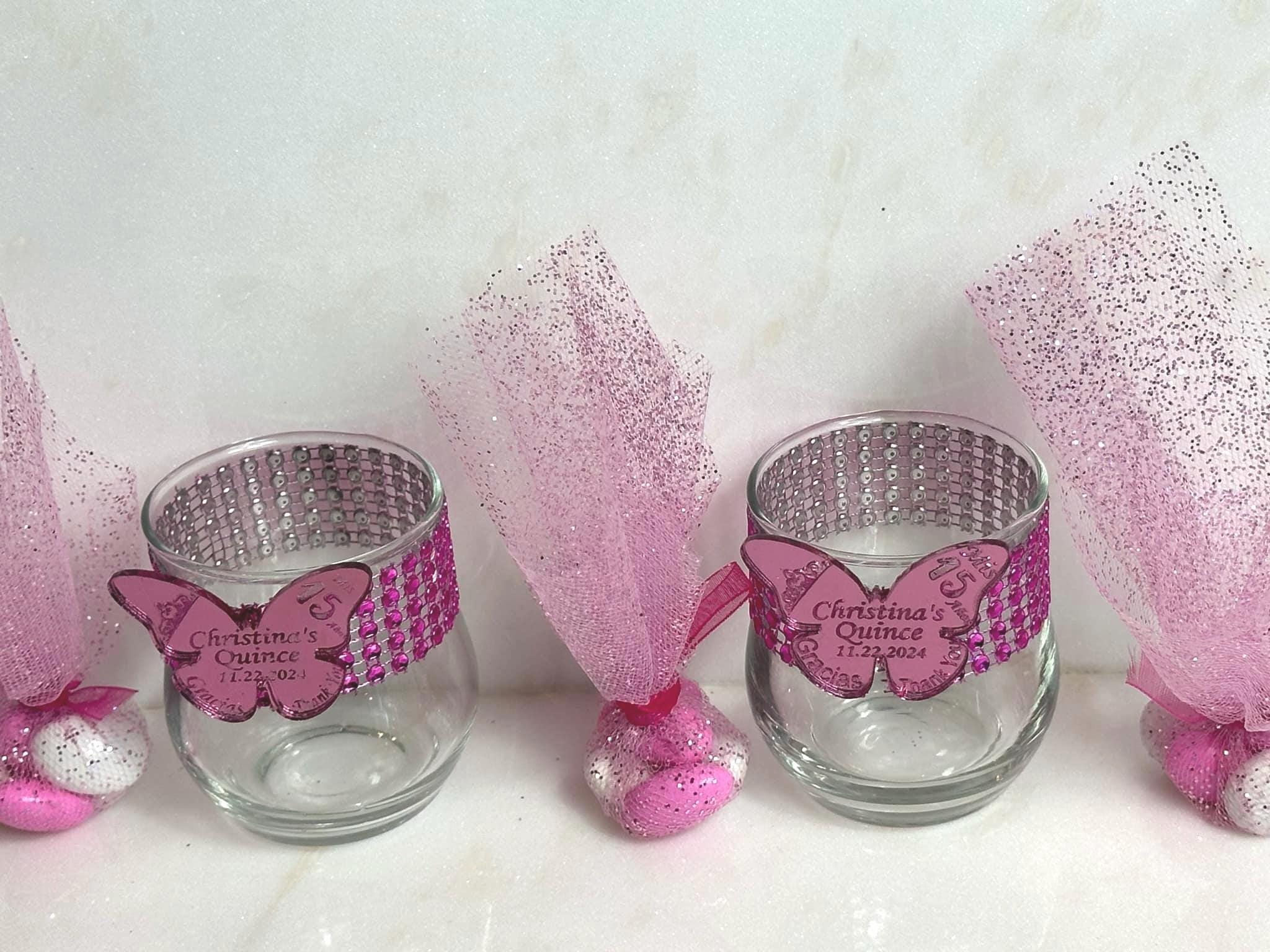 Hot pink Butterfly and candy favors, Bling glam party favors for guests, Hot pink candy favors, custom  Quinceanera favors, Butterfly favors