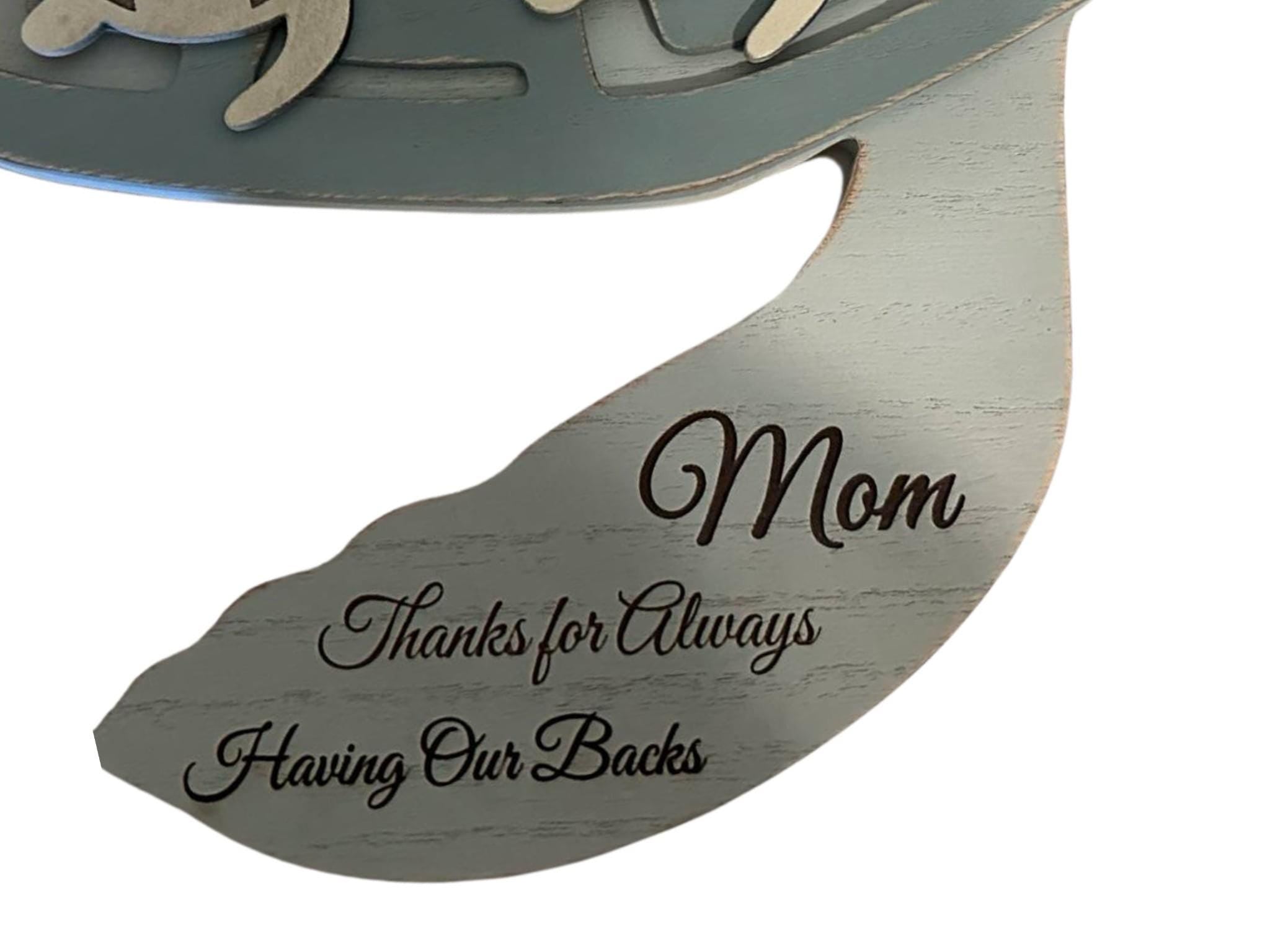 personalized sea turtle wood sign, gift for mom/grandma, thanks for always having our back, custom family name sign, engrave turtle plaque