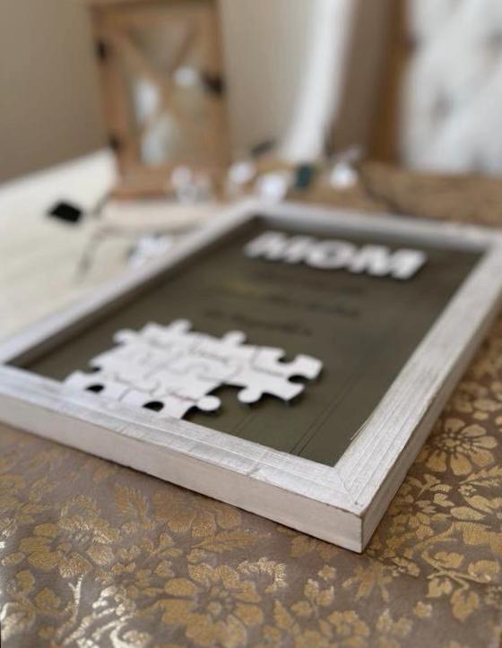 Mom Puzzle Sign Mother's Day Gift from Kids Husband Custom Engraved Wood Sign Piece That Holds Us Together Grandma Gift Personalized Unique