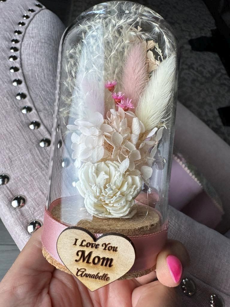 Handmade dried floral cloche | Custom decor | Personalized | mini cloche | glass dome | pink boho | mother's day gift | terrarium