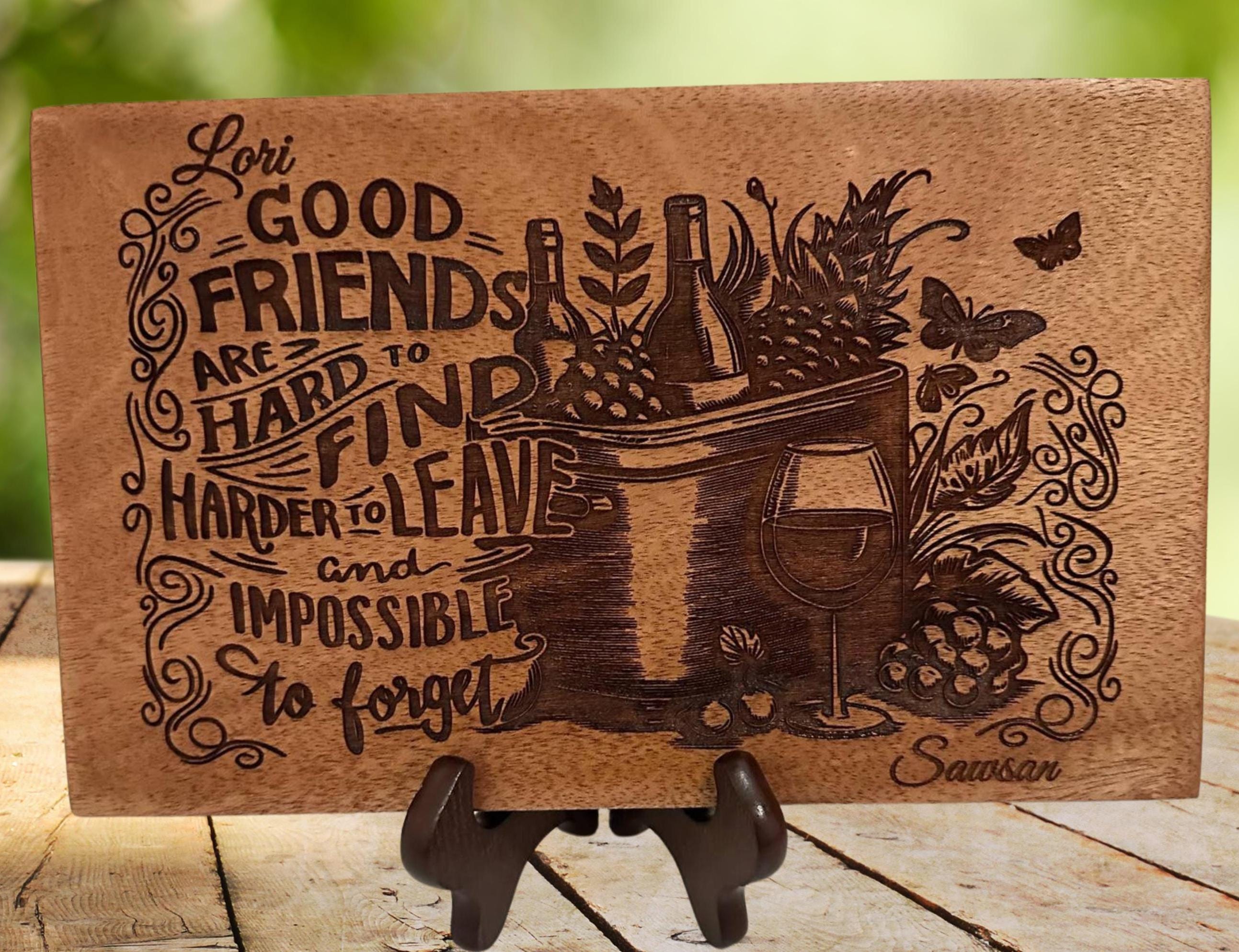 Mahogany Wood Board personalized gift. A gift for Friends & Friendship, gift for birthdays, housewarming, retirement, farewell gift