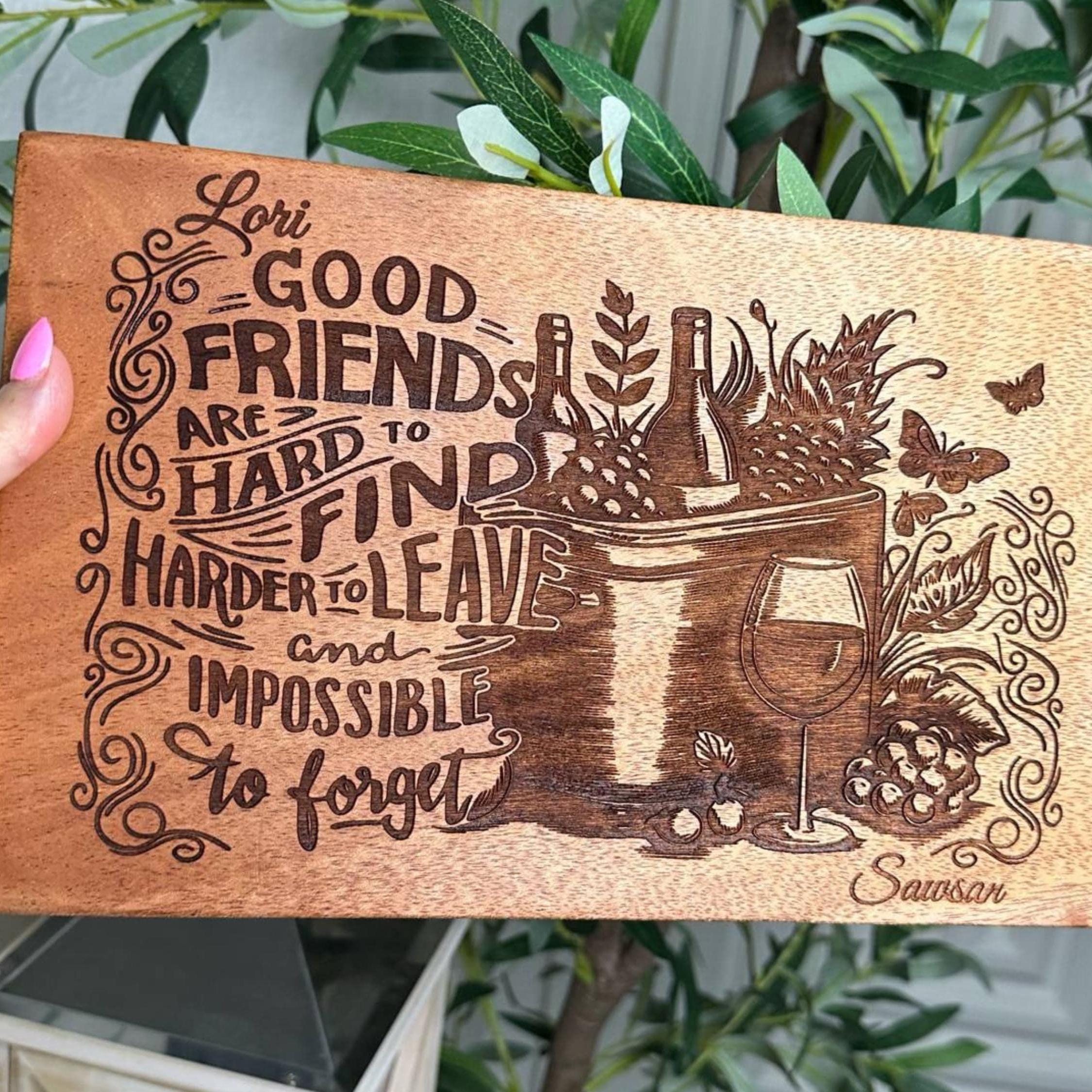 Mahogany Wood Board personalized gift. A gift for Friends & Friendship, gift for birthdays, housewarming, retirement, farewell gift