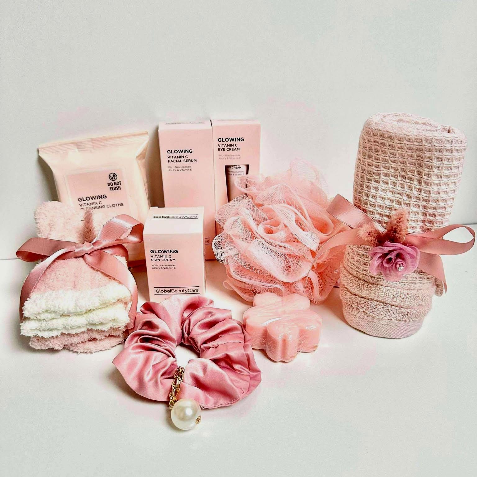 Pink Spa Gift Box: Vitamin C Skincare, Cozy Socks & Floral Soap