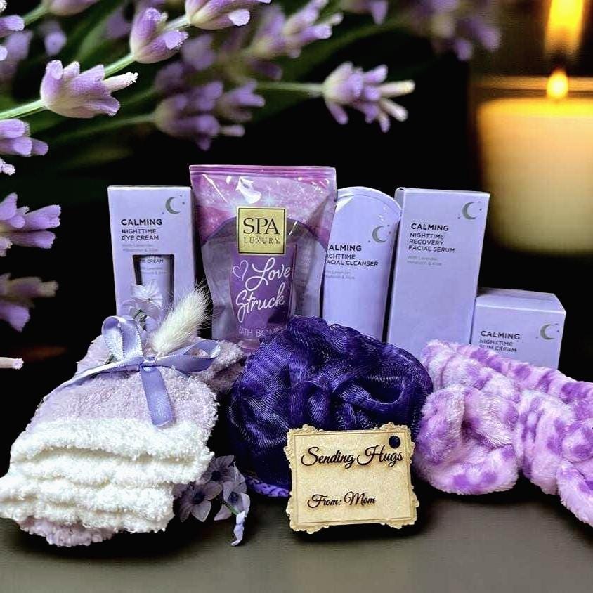 Lavender Spa Gift Box: Calming Skincare Set with Socks & Towel