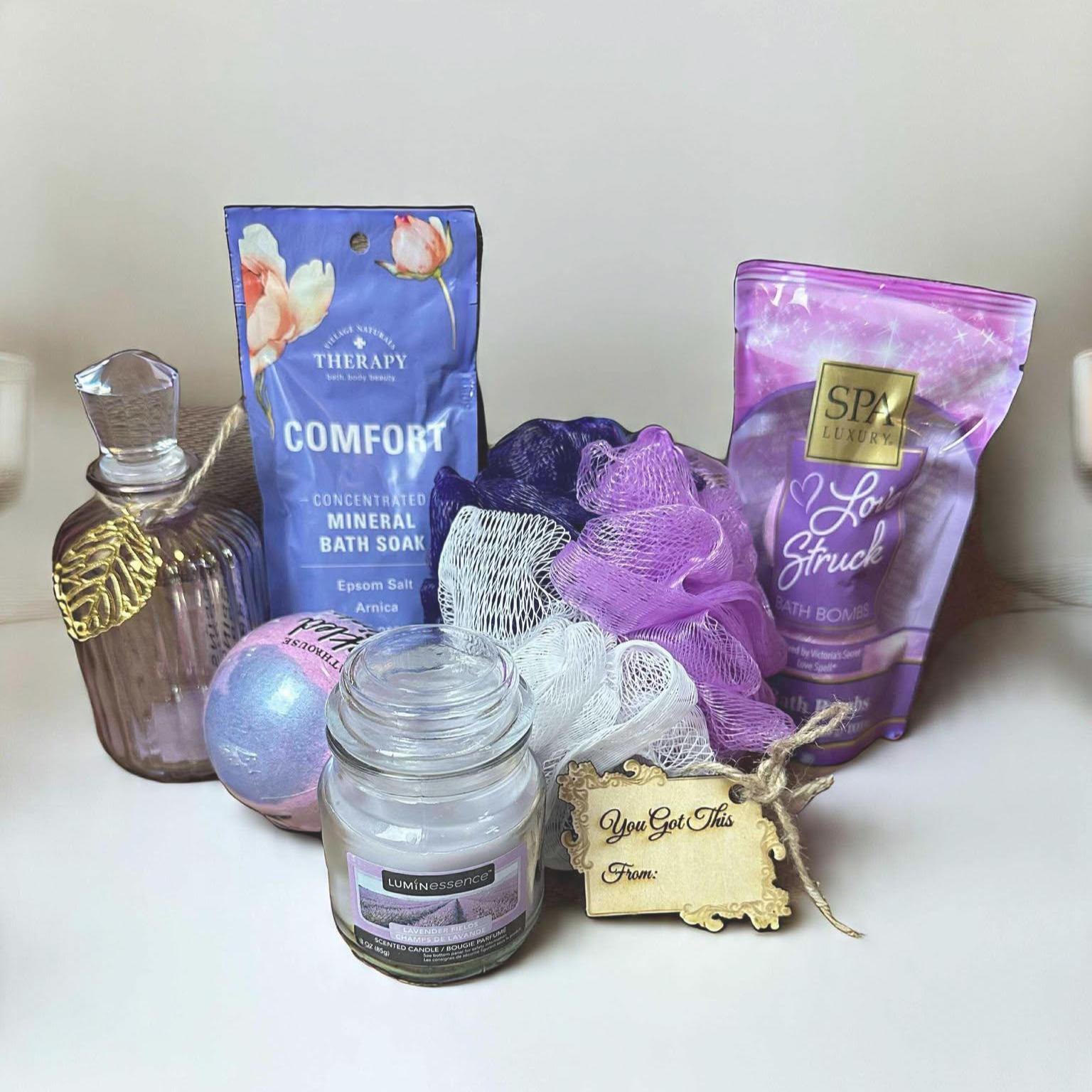 Lavender Spa Gift Box: Bath Bombs, Candle & Socks - Self Care Set