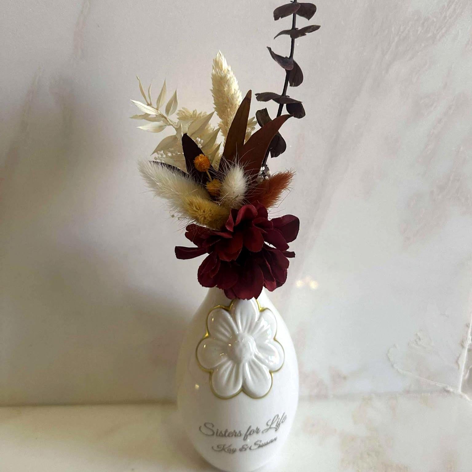 Personalized Vase with dried flower that celebrates sisters, Friends, Lovers, daughters, mothers  Customized Gift for brides bridesmaids