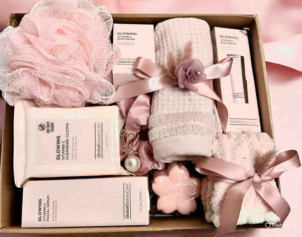 Pink Spa Gift Box: Vitamin C Skincare, Cozy Socks & Floral Soap