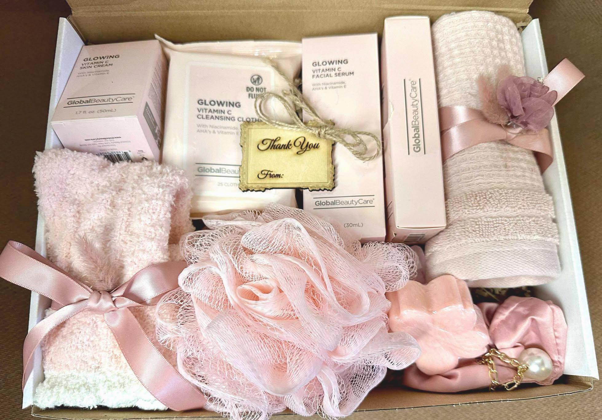 Pink Spa Gift Box: Vitamin C Skincare, Cozy Socks & Floral Soap