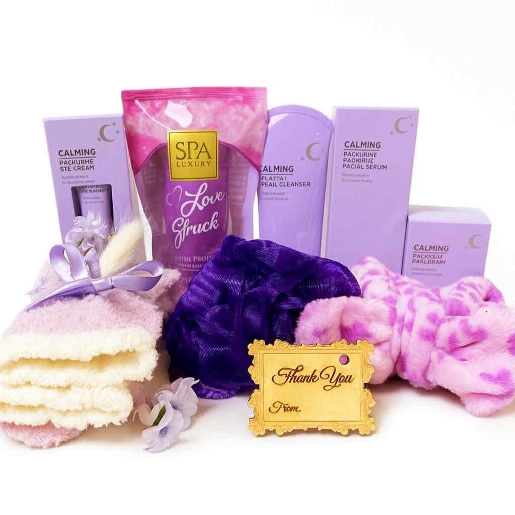 Lavender Spa Gift Box: Calming Skincare Set with Socks & Towel