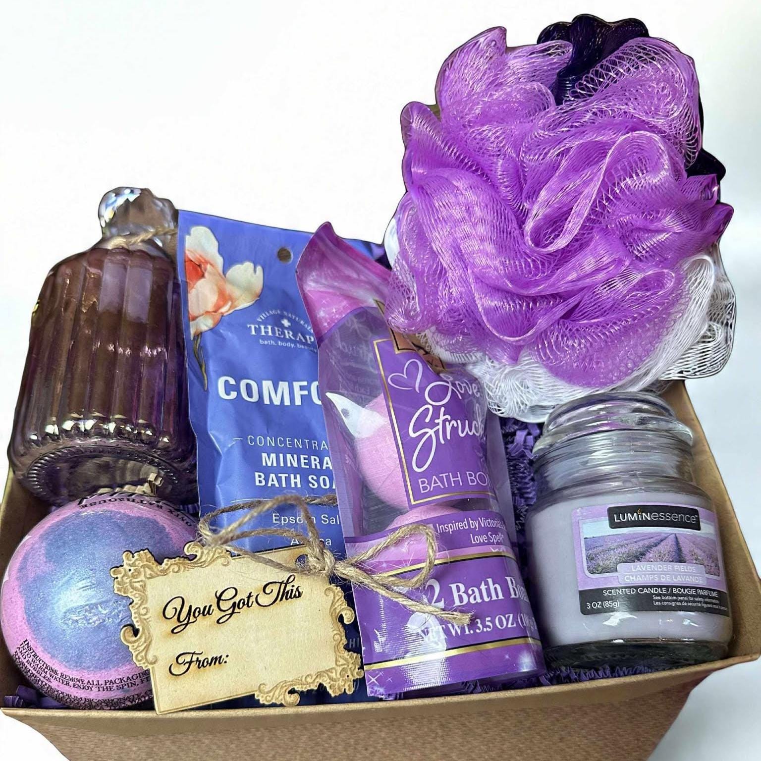 Lavender Spa Gift Box: Bath Bombs, Candle & Socks - Self Care Set