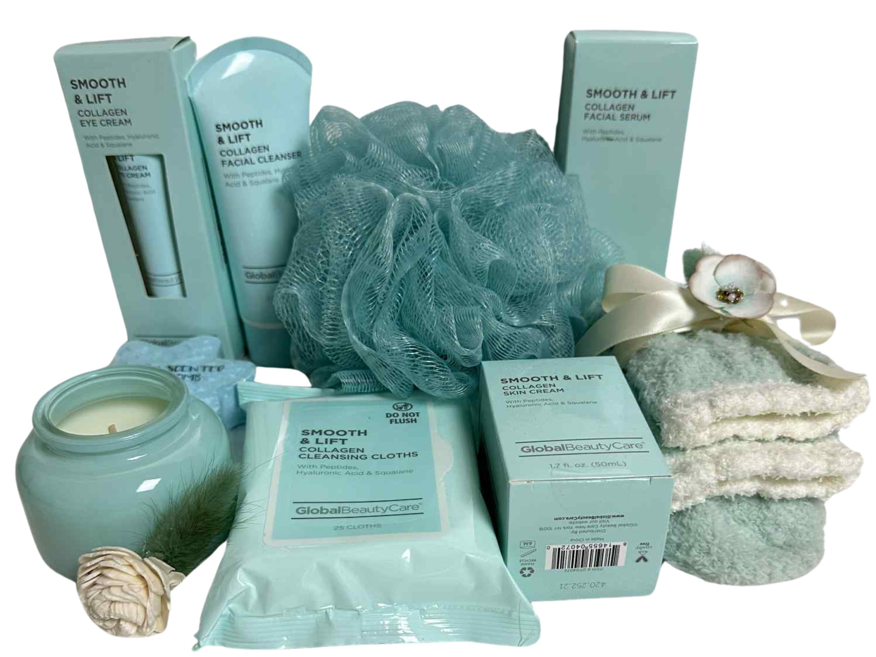 Teal Collagen Skincare Gift Basket: Spa Self Care Set for Women