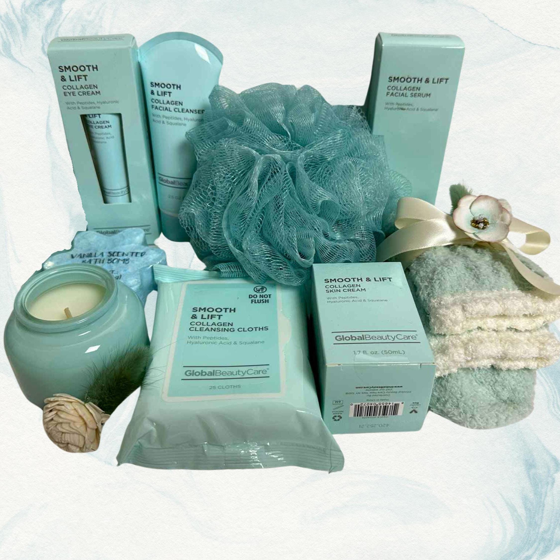 Teal Collagen Skincare Gift Basket: Spa Self Care Set for Women