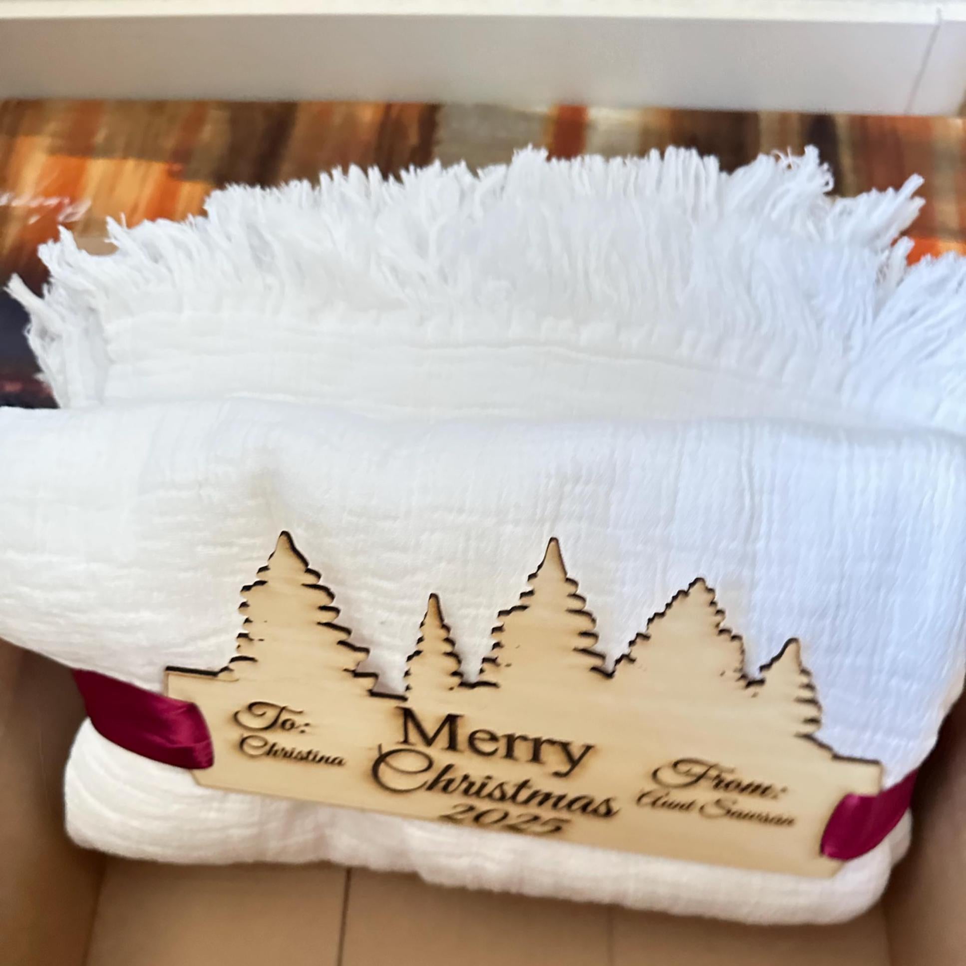 Personalized Christmas Gift Blanket Custom Engraved Tag – Merry Christmas 2025 – Holiday Gift for Her, Him, or Family - cotton throw blanket