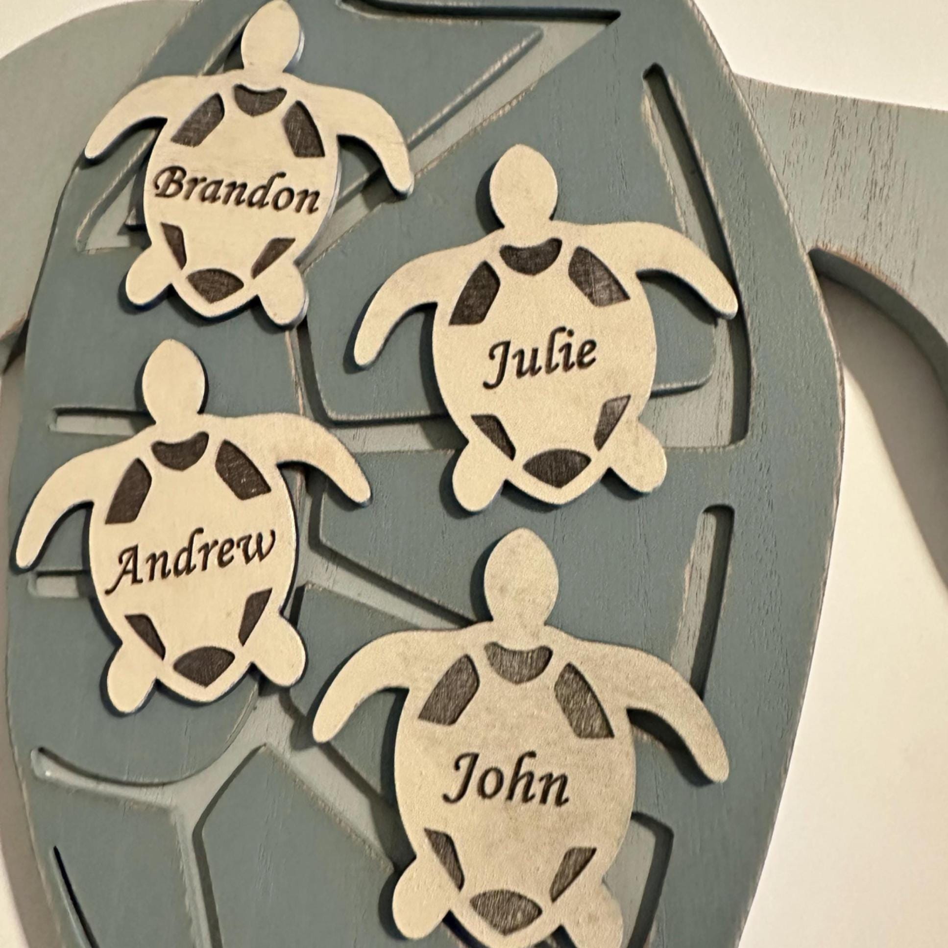 Personalized Sea Turtle Family Wall Art – Custom Names – Mom Gift – Ocean Theme Decor – Wooden Turtle Sign – Mother’s Day Gift Idea - Ocean