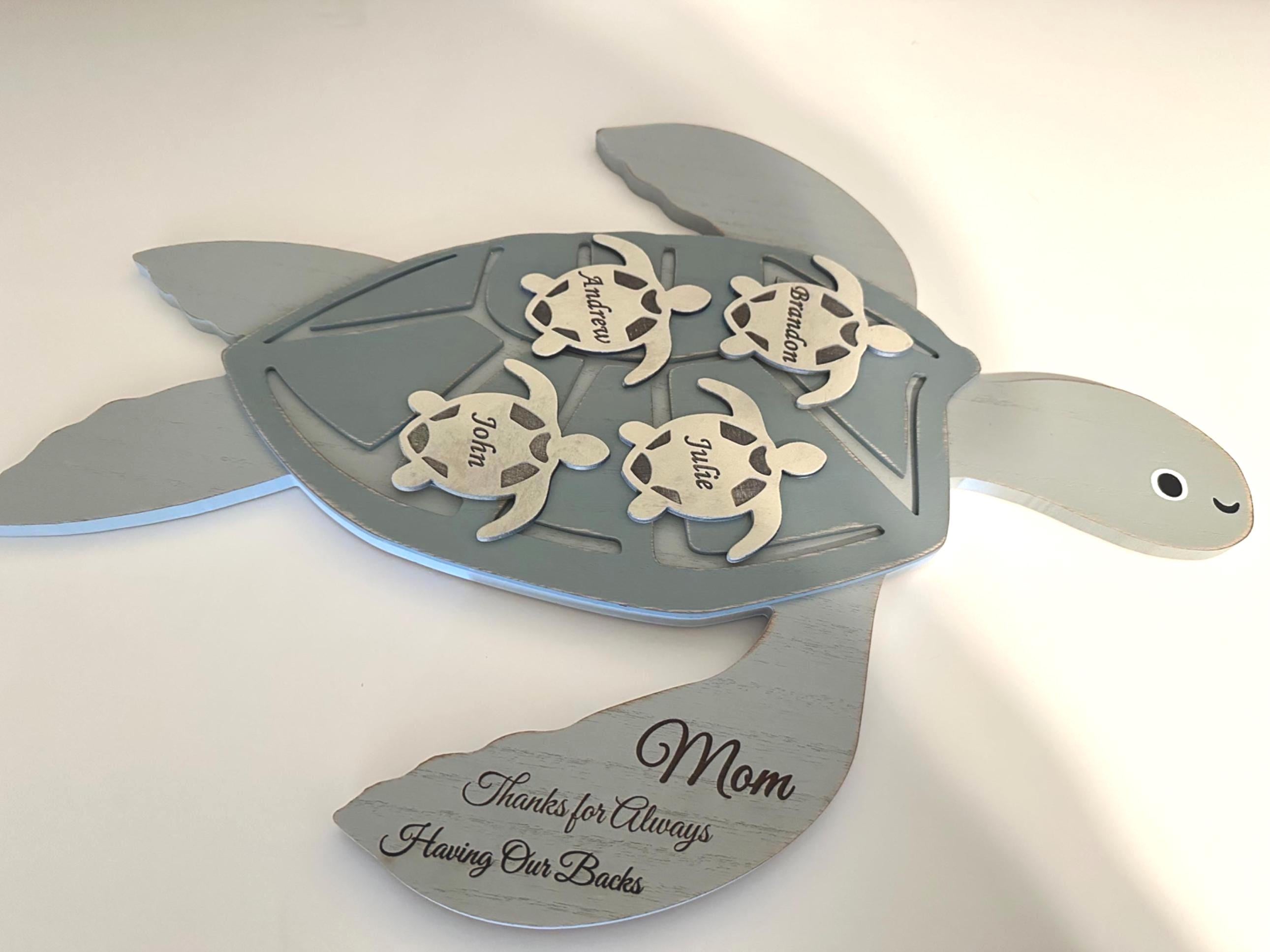 Personalized Sea Turtle Family Wall Art – Custom Names – Mom Gift – Ocean Theme Decor – Wooden Turtle Sign – Mother’s Day Gift Idea - Ocean