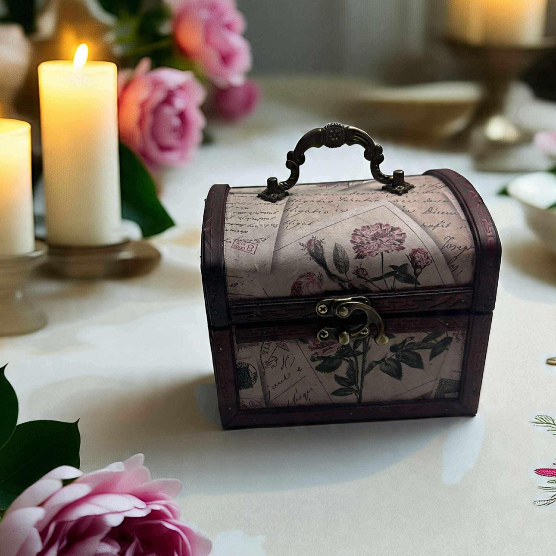 Personalized Wedding Keepsake Box: Vintage Floral Vase, Candle & Engraved Tag