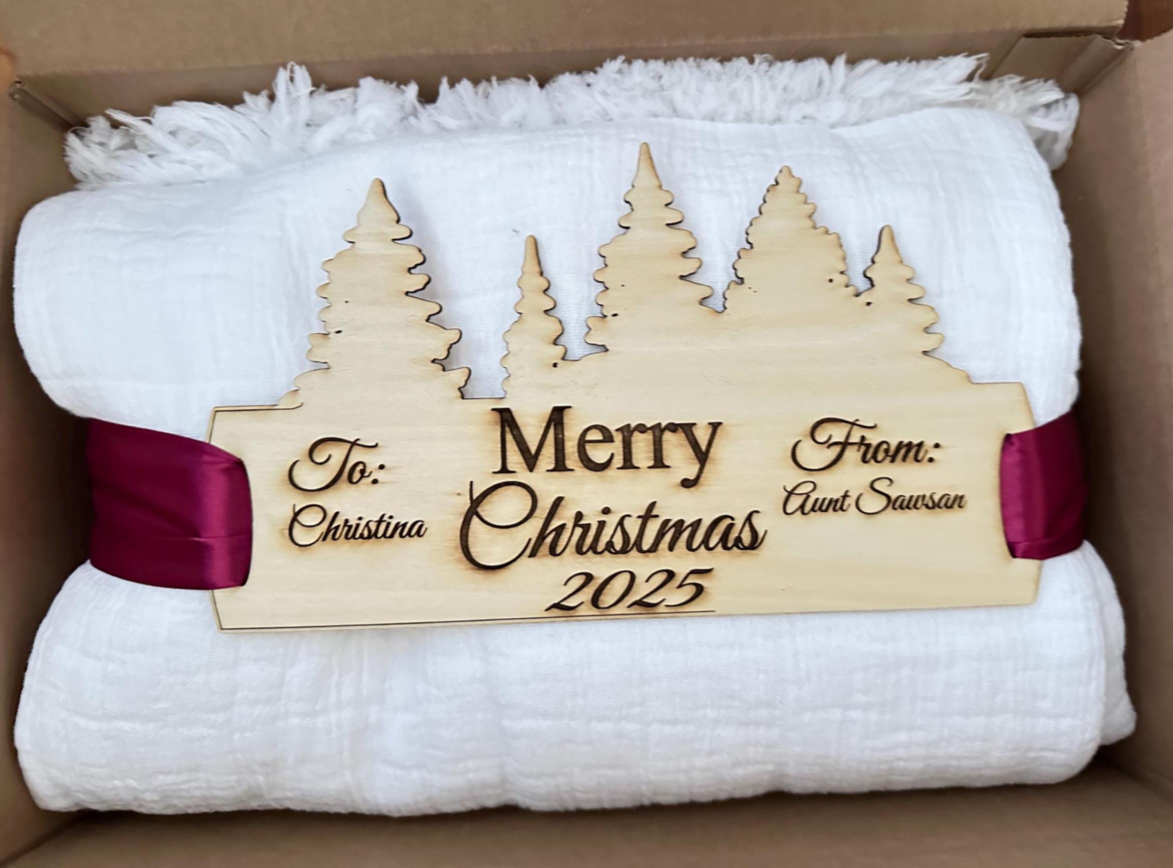 Personalized Christmas Gift Blanket Custom Engraved Tag – Merry Christmas 2025 – Holiday Gift for Her, Him, or Family - cotton throw blanket
