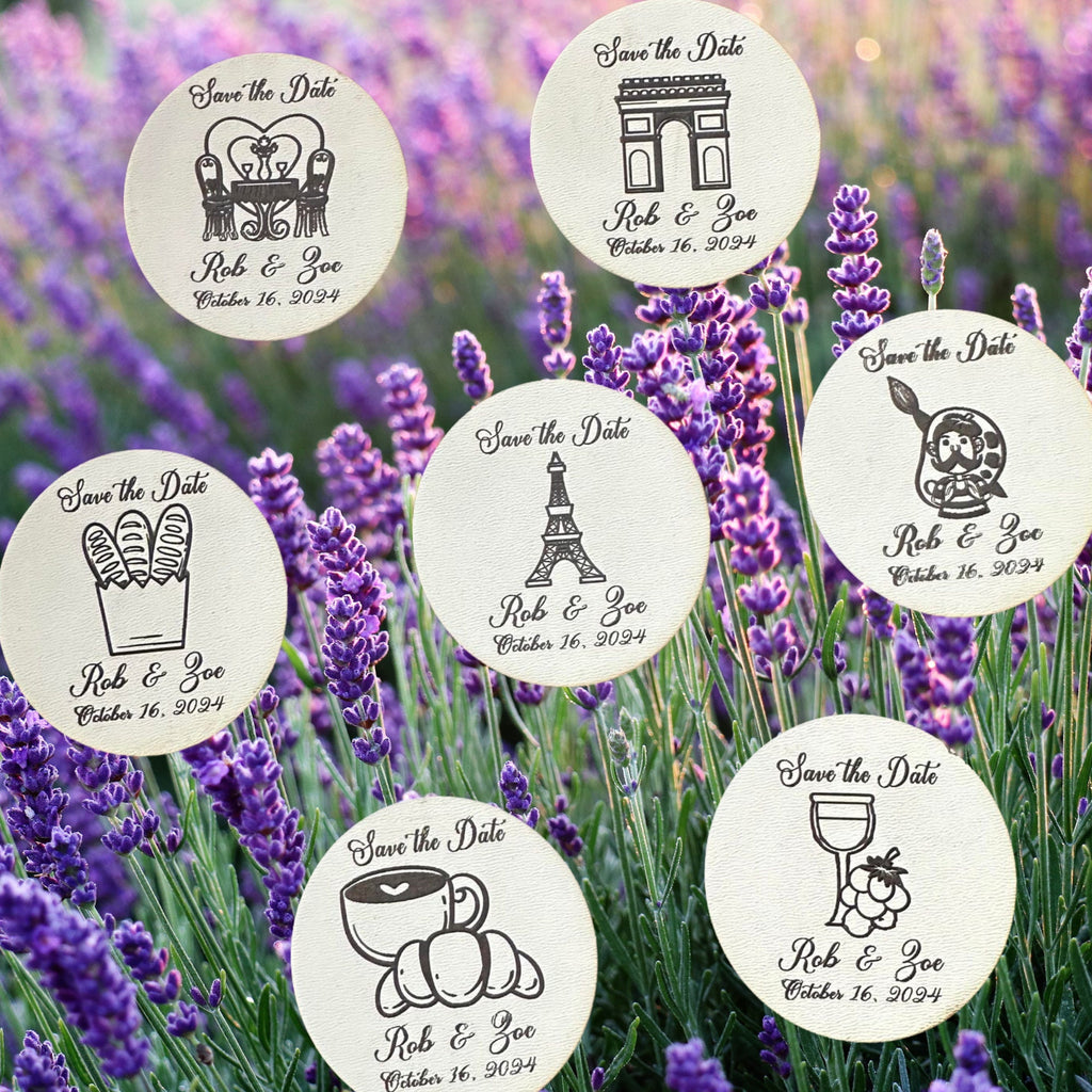 Paris Theme Personalized Save the Date, Wedding Magnets for France Lovers.