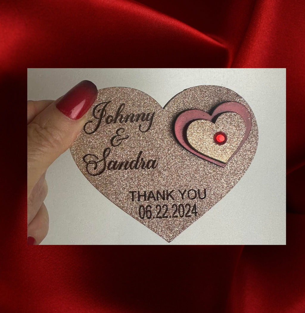 Set of 3 Gold and Red Elegance, Red and Gold Heart Wooden Favor Magnets