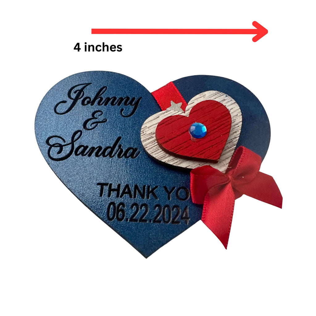 Set of 5 Proud American Wood Hearts Favors for Weddings.Stars and Stripes Wedding Party favors. Red White & Blue Personalized Favors.