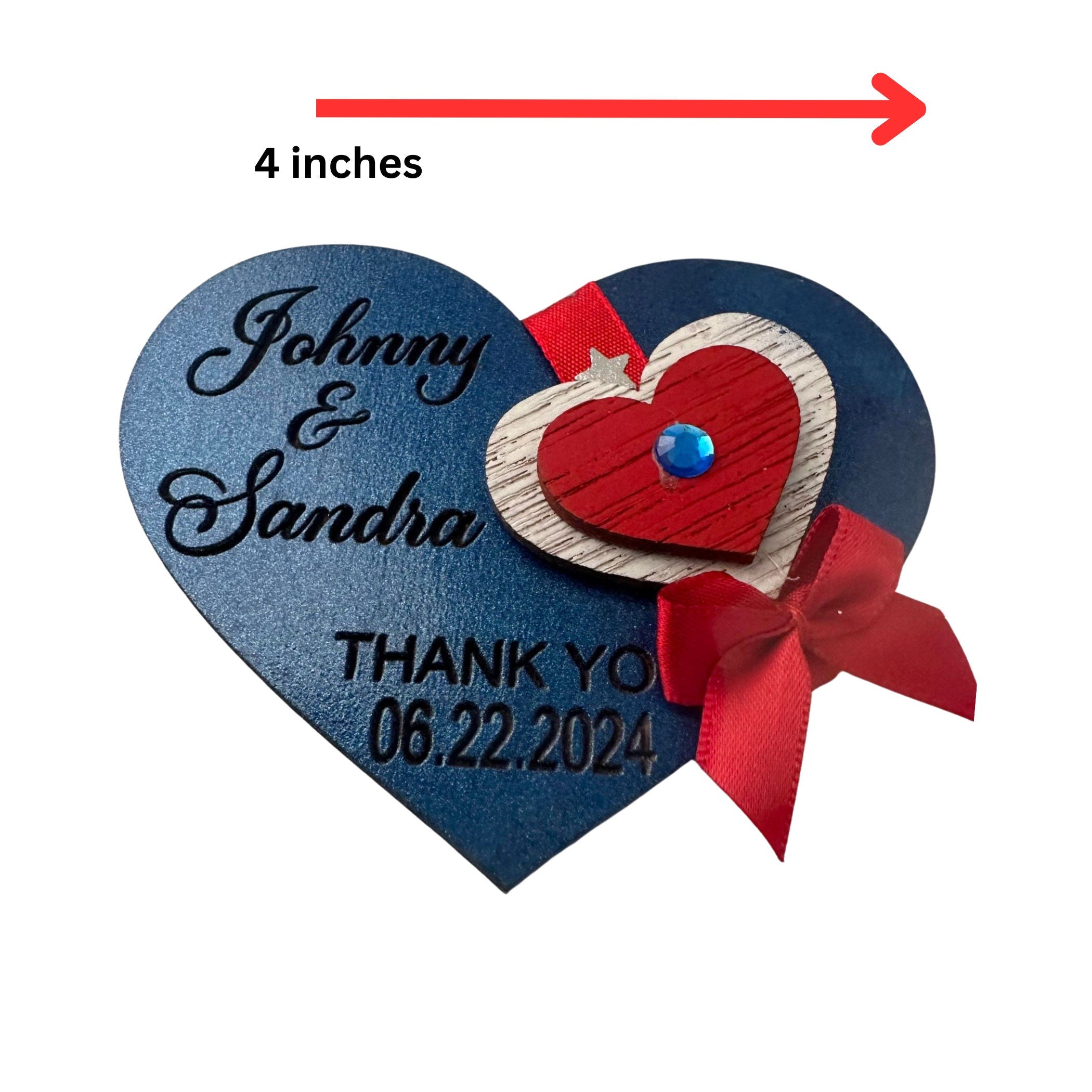 Set of 5 Proud American Wood Hearts Favors for Weddings.Stars and Stripes Wedding Party favors. Red White & Blue Personalized Favors.