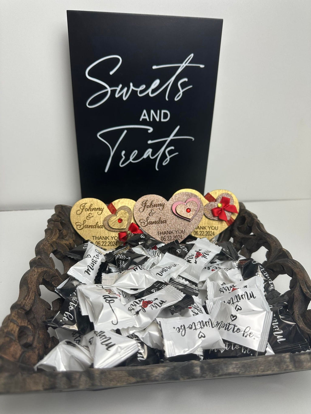 Set of 3 Gold and Red Elegance, Red and Gold Heart Wooden Favor Magnets