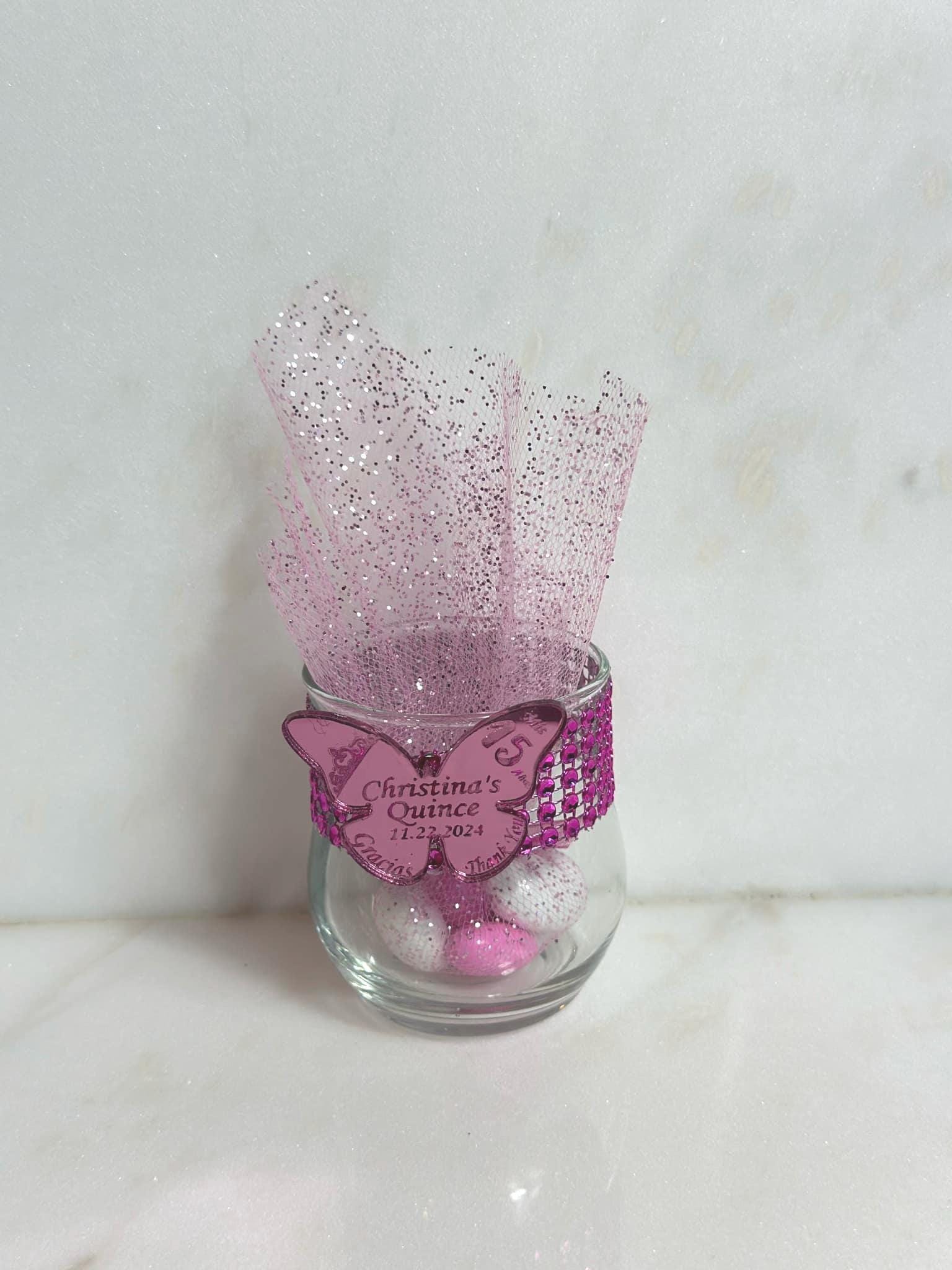 Hot pink Butterfly and candy favors, Bling glam party favors for guests, Hot pink candy favors, custom  Quinceanera favors, Butterfly favors