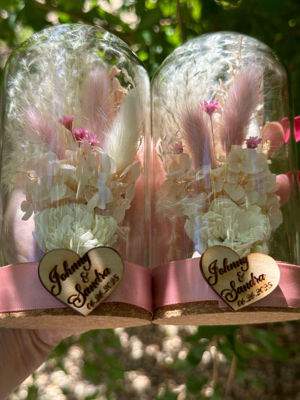 Glass Bell Jar with Everlasting Flowers for wedding Decorations, Glass Dome with natural dried flowers for wedding party gifts and favors