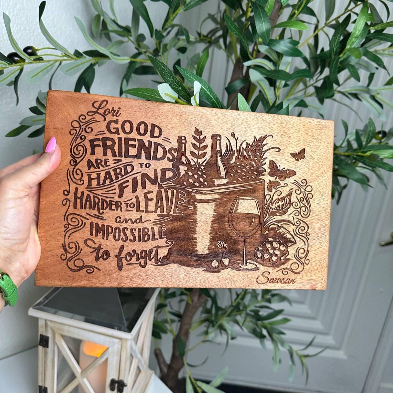 Mahogany Wood Board personalized gift. A gift for Friends & Friendship, gift for birthdays, housewarming, retirement, farewell gift