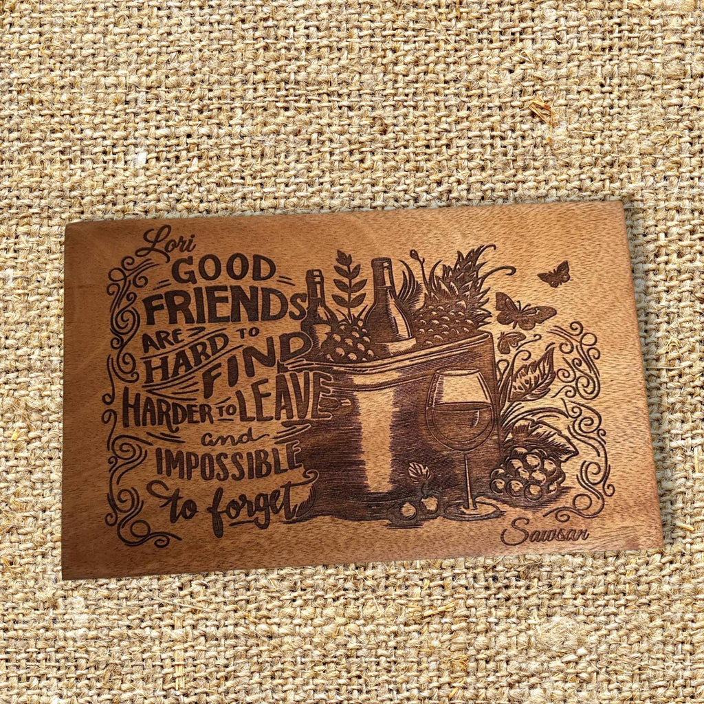 Mahogany Wood Board personalized gift. A gift for Friends & Friendship, gift for birthdays, housewarming, retirement, farewell gift