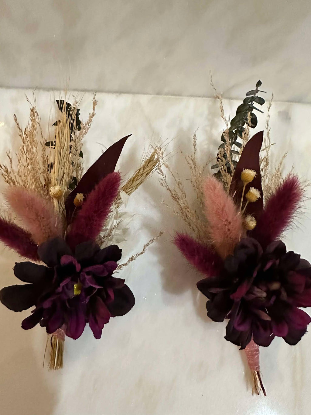 Boho Groom Boutonniere with Dried and Silk Flowers - Rustic Dried Flowers and Wheat and Pampas pin for men - Burgundy Groomsmen Boutonniere