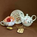 Floral Teapot Gift Set: Rose Candle, Cotton Blanket & Dried Accents