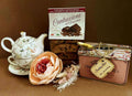 Floral Tea Gift Basket: Vintage Teapot Set, Biscotti & English Tea