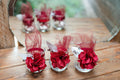 Red Flower Favor Jars – Elegant Glass Favor with Burgundy Tulle & Silk Flower – Wedding, Shower, Party Gift – Customizable Event Favor