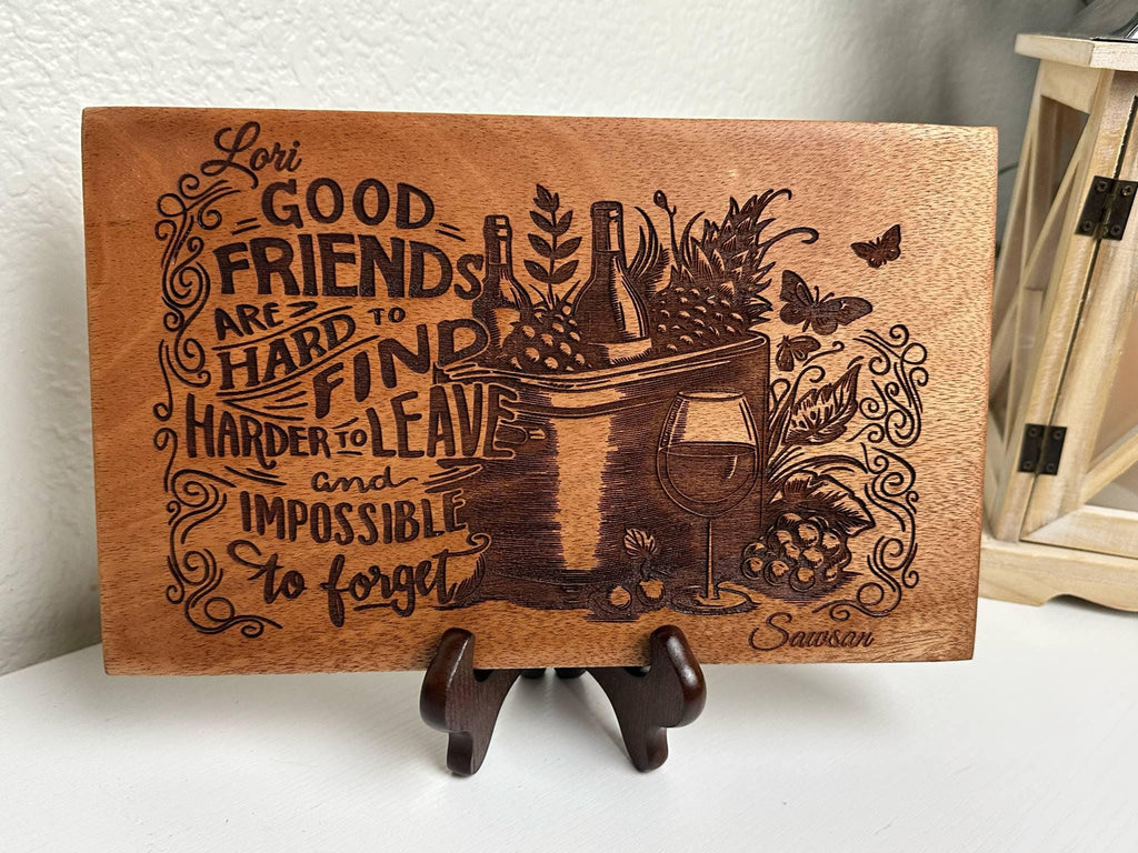Personalized Engraved Mahogany Friendship Plaque: Wine & Grapes Decor