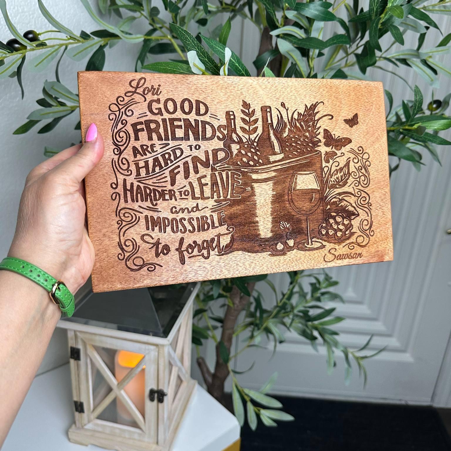 Personalized Engraved Mahogany Friendship Plaque: Wine & Grapes Decor