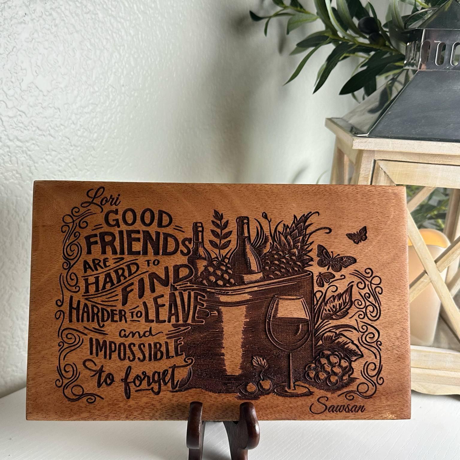 Personalized Engraved Mahogany Friendship Plaque: Wine & Grapes Decor